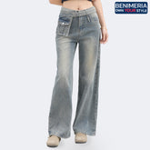 Benimeria-Womens Loose Fit Jeans With Flap Denim Pants