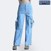 Benimeria-Womens Fashionable Cargo jeans Solid Color Loose Fit Denim Pant