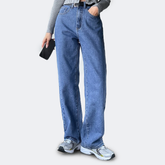 Benimeria-Womens Slant Pocket Boyfriend Jeans Street Denim Pants