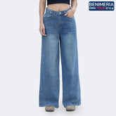 Benimeria-Womens High waist Jeans Slant Pocket Wide Leg Denim Pants