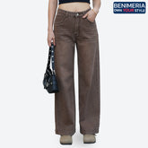 Benimeria-Womens High-waisted Jeans Wide-leg Streetwear Denim Pants