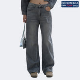 Benimeria-Womens High Wais Straight Streetwear Leg Jeans twide leg Denim Pants
