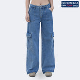 Benimeria-Womens Flip Pocket Loose Wide Leg Jeans