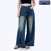 Benimeria-Womens High Waist Fashionable Solid Color Wide Leg Denim Pants