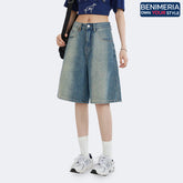 Benimeria-Summer Jorts High street gradient vintage denim medium shorts women's loose slim casual wide leg fifth pants