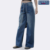 Benimeria-Womens Drawstring Waist Wide Leg Jeans