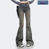 Benimeria-Womens High Waisted Flared Jeans Split Denim Pants