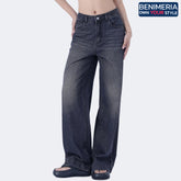Benimeria-Women's High Waist Solid Wide Leg Jeans-Dark Grey