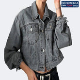 Benimeria-Drop Shoulder Crop Denim Jacket Designer Streetwear