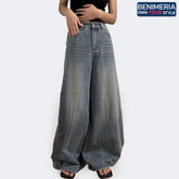 Benimeria-Womens Cat Whisker Wide Leg Jeans Streetwear Denim Pants