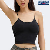 Benimeria-Women's Spaghetti Strap Sports Crop Top With RuchedDetailing And Breathable Fabric