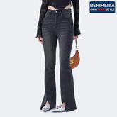 Benimeria-Women's High Waisted Flared Jeans Split Denim Pants
