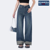 Benimeria-Women's High-waisted straight legjeans Baggy blue retro blocker skinny patch work niners
