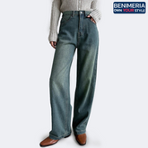Benimeria-Womens High-Waisted Jeans Straight Leg Wide-leg Denim Pants