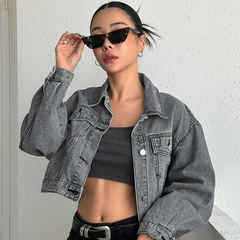 Benimeria-Drop Shoulder Crop Denim Jacket Designer  Streetwear