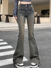 Benimeria-Womens High Waisted Flared Jeans Split Denim Pants