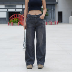 Benimeria-Womens High Wais Jeans twide leg Straight Streetwear Leg Denim Pants