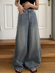 Benimeria-Womens Cat Whisker Wide Leg Jeans Streetwear Denim Pants