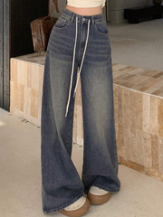 Benimeria-Womens Drawstring Waist Wide Leg Jeans