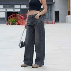 Benimeria-Womens High Wais Jeans twide leg Straight Streetwear Leg Denim Pants