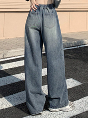 Benimeria-Womens Drawstring High Waisted Jean Wide Leg Denim Streetwear Pant