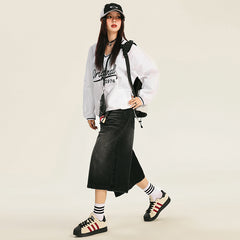 Benimeria-American-style retro loose washed and distressed cropped pants, high street style wide-leg pants with a sense of design.