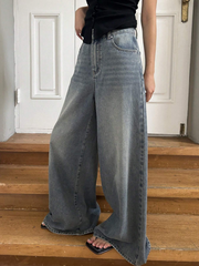 Benimeria-Womens Cat Whisker Wide Leg Jeans Streetwear Denim Pants