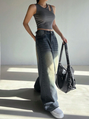 Benimeria-Womens Loose Fit Wide Leg Jeans Streetwear Denim Pant