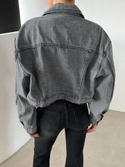 Benimeria-Drop Shoulder Crop Denim Jacket Designer  Streetwear