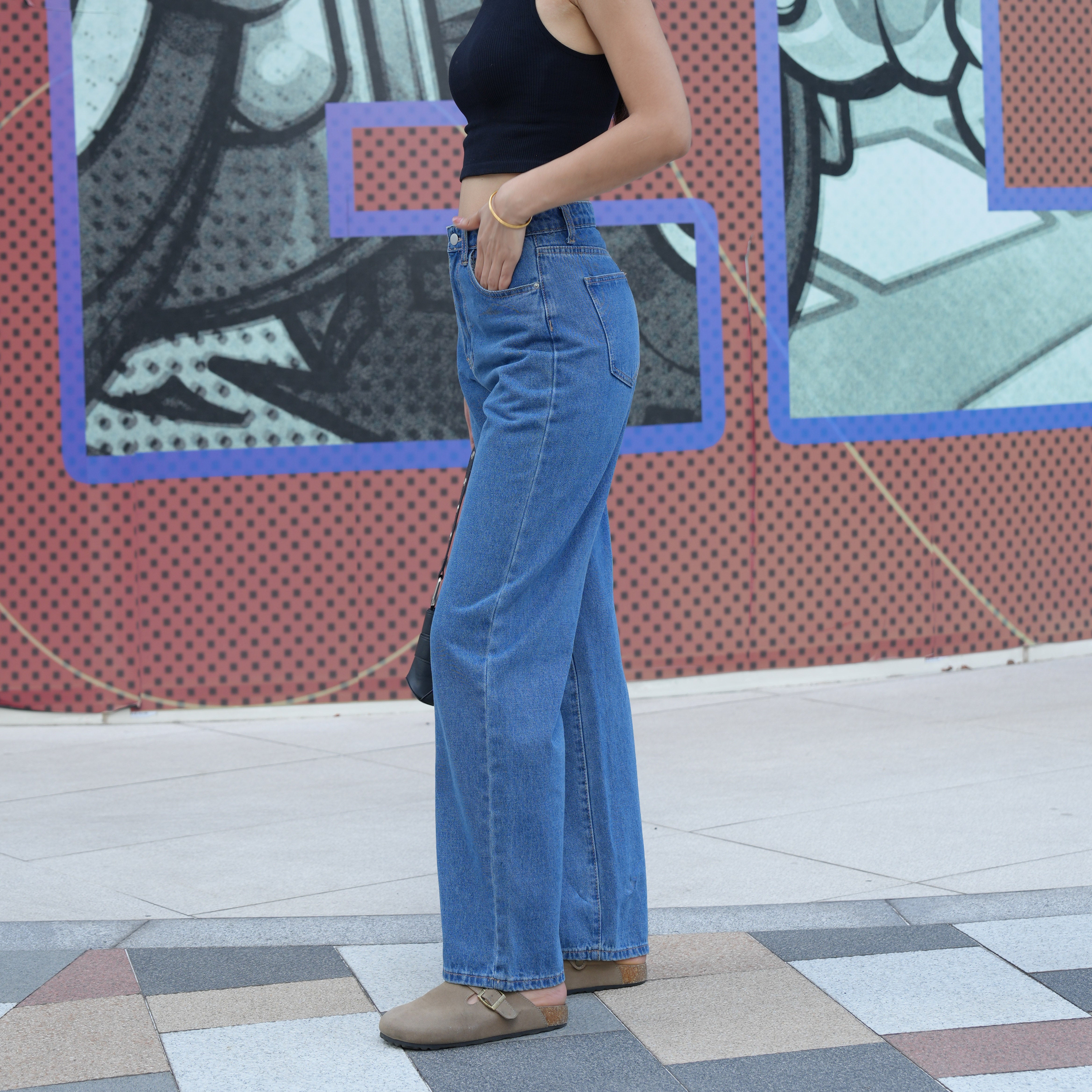 Benimeria-Womens Slant Pocket Boyfriend Jeans Street Denim Pants