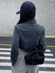 Benimeria-Designer Women_s Zipper Front Cropped Denim Jacket
