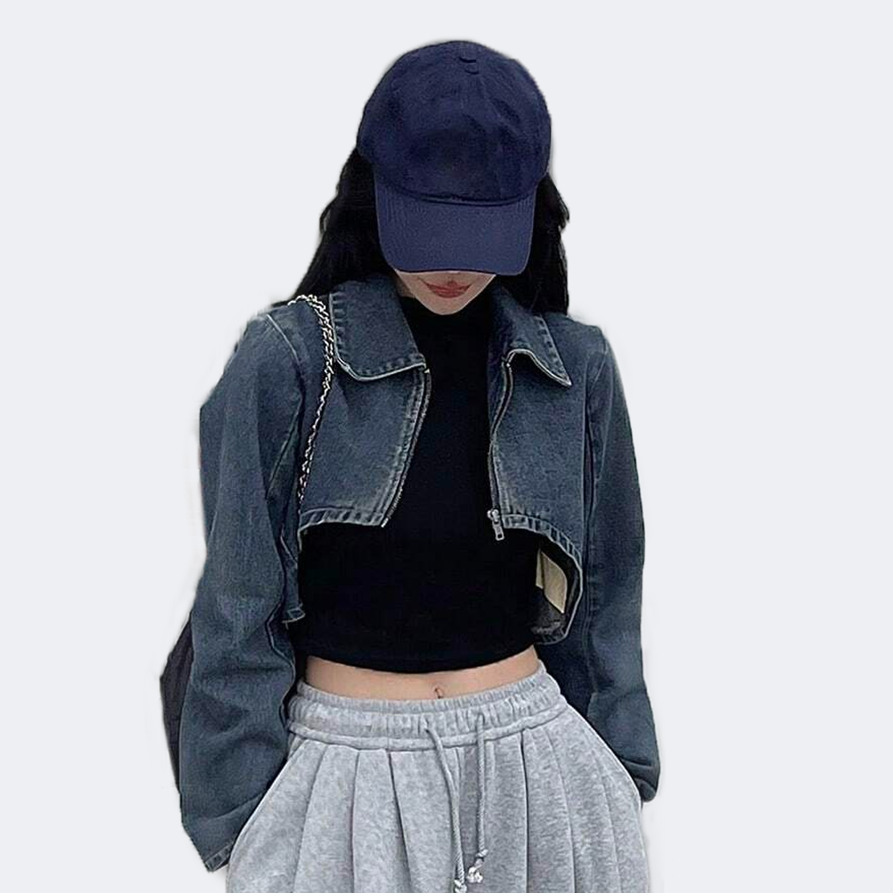 Benimeria-Designer Women_s Zipper Front Cropped Denim Jacket