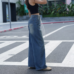 Benimeria-Womens Drawstring Waist Wide Leg Jeans