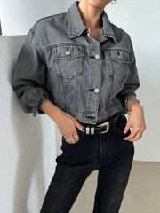 Benimeria-Drop Shoulder Crop Denim Jacket Designer  Streetwear