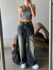 Benimeria-Womens Loose Fit Wide Leg Jeans Streetwear Denim Pant