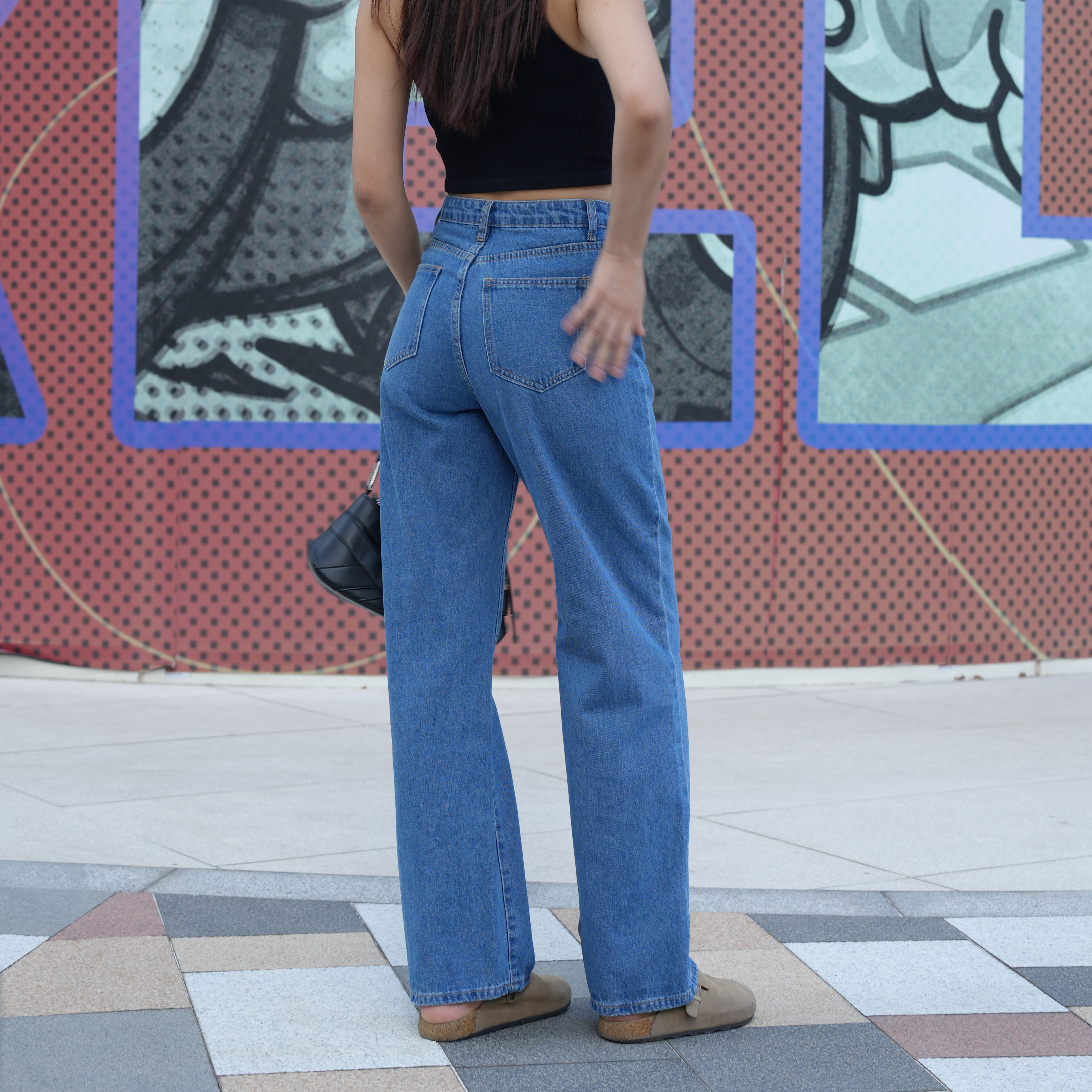 Benimeria-Womens Slant Pocket Boyfriend Jeans Street Denim Pants