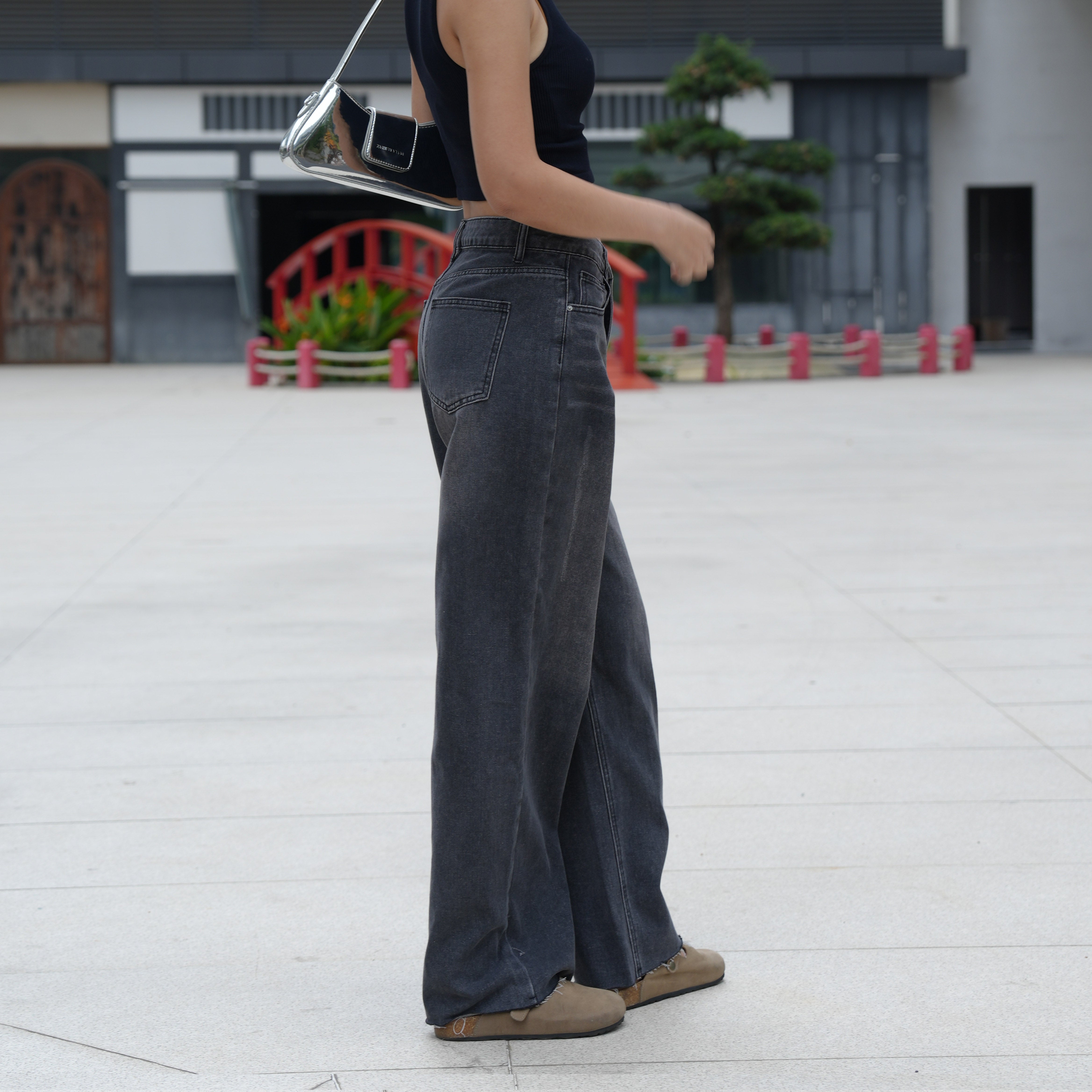 Benimeria-Womens High Wais Jeans twide leg Straight Streetwear Leg Denim Pants