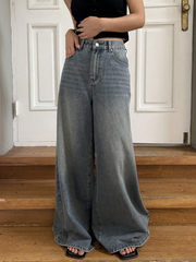 Benimeria-Womens Cat Whisker Wide Leg Jeans Streetwear Denim Pants