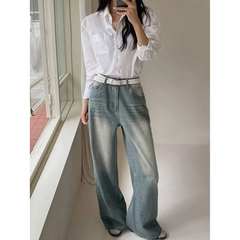 Benimeria-Womens Loose Fit Wide Leg Jeans Streetwear Denim Pant