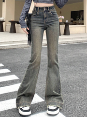 Benimeria-Womens High Waisted Flared Jeans Split Denim Pants