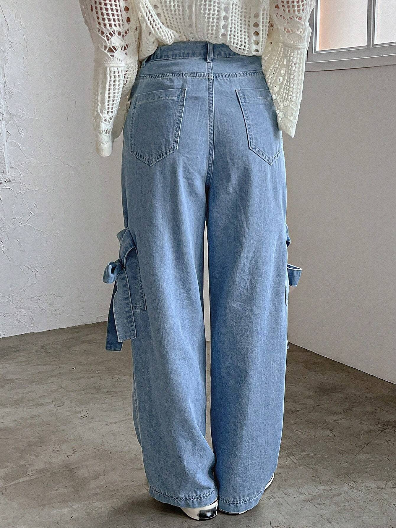 Benimeria-Womens Fashionable Cargo jeans Solid Color Loose Fit Denim Pant