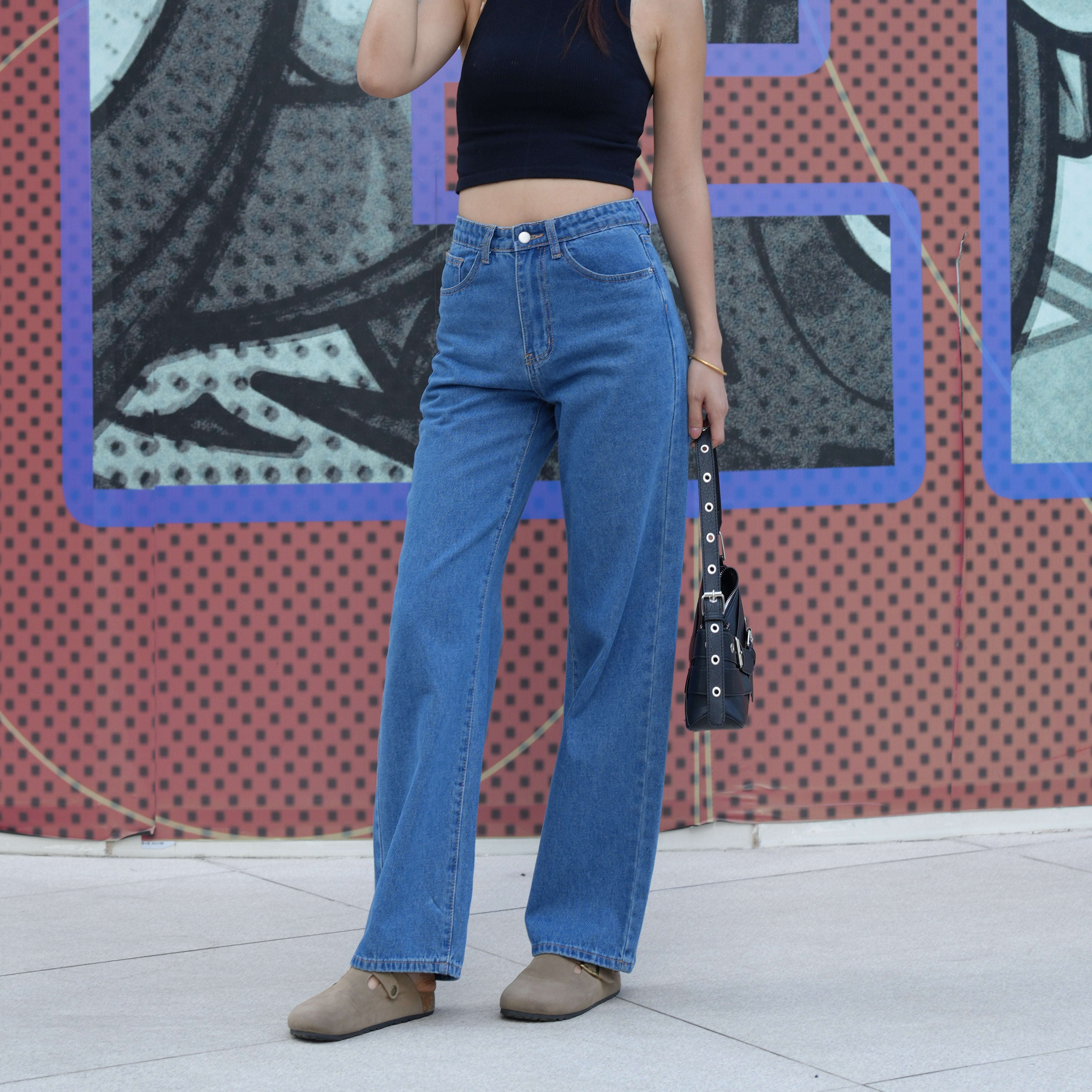 Benimeria-Womens Slant Pocket Boyfriend Jeans Street Denim Pants