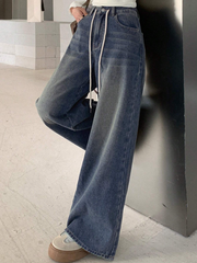 Benimeria-Womens Drawstring Waist Wide Leg Jeans