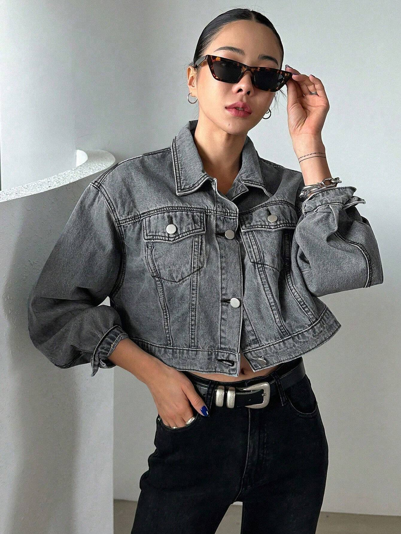 Benimeria-Drop Shoulder Crop Denim Jacket Designer  Streetwear