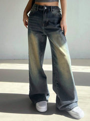 Benimeria-Womens Loose Fit Wide Leg Jeans Streetwear Denim Pant