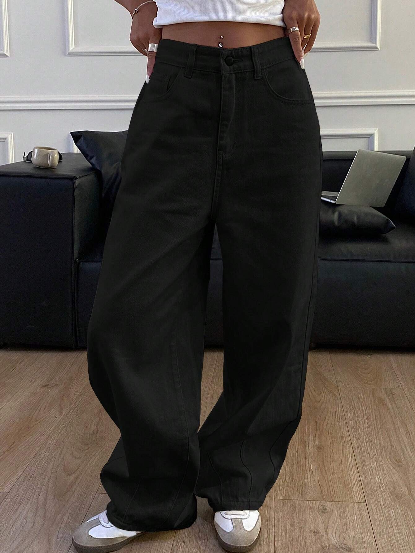 Benimeria-Womens Jeans Solid Color Loose Harem Denim Pants