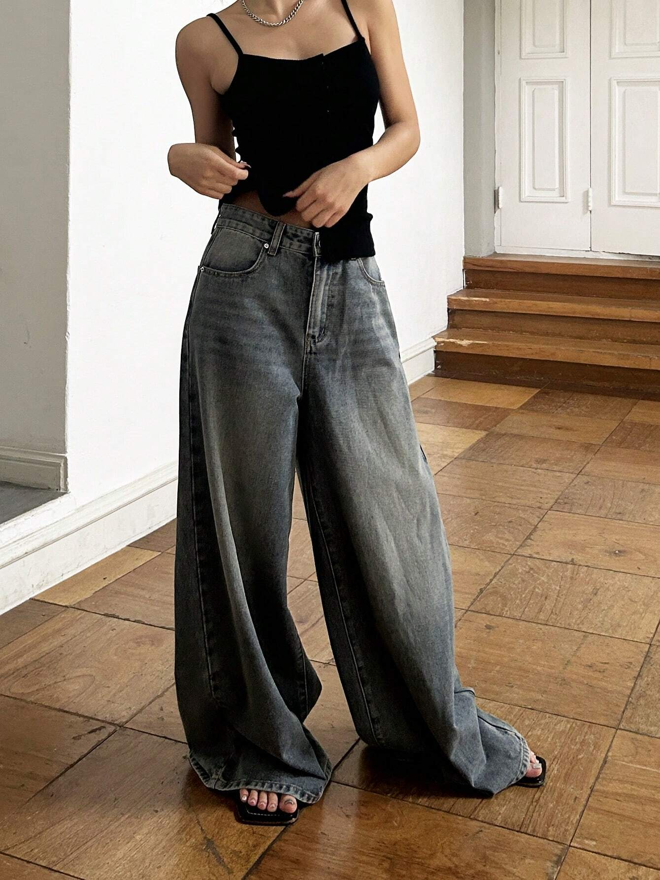 Benimeria-Womens Cat Whisker Wide Leg Jeans Streetwear Denim Pants