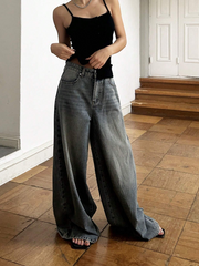 Benimeria-Womens Cat Whisker Wide Leg Jeans Streetwear Denim Pants