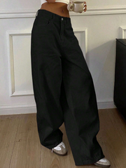 Benimeria-Womens Jeans Solid Color Loose Harem Denim Pants