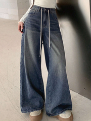 Benimeria-Womens Drawstring Waist Wide Leg Jeans
